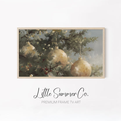 Glowing Ornament Branches Frame TV Art Bundle displayed on a TV
