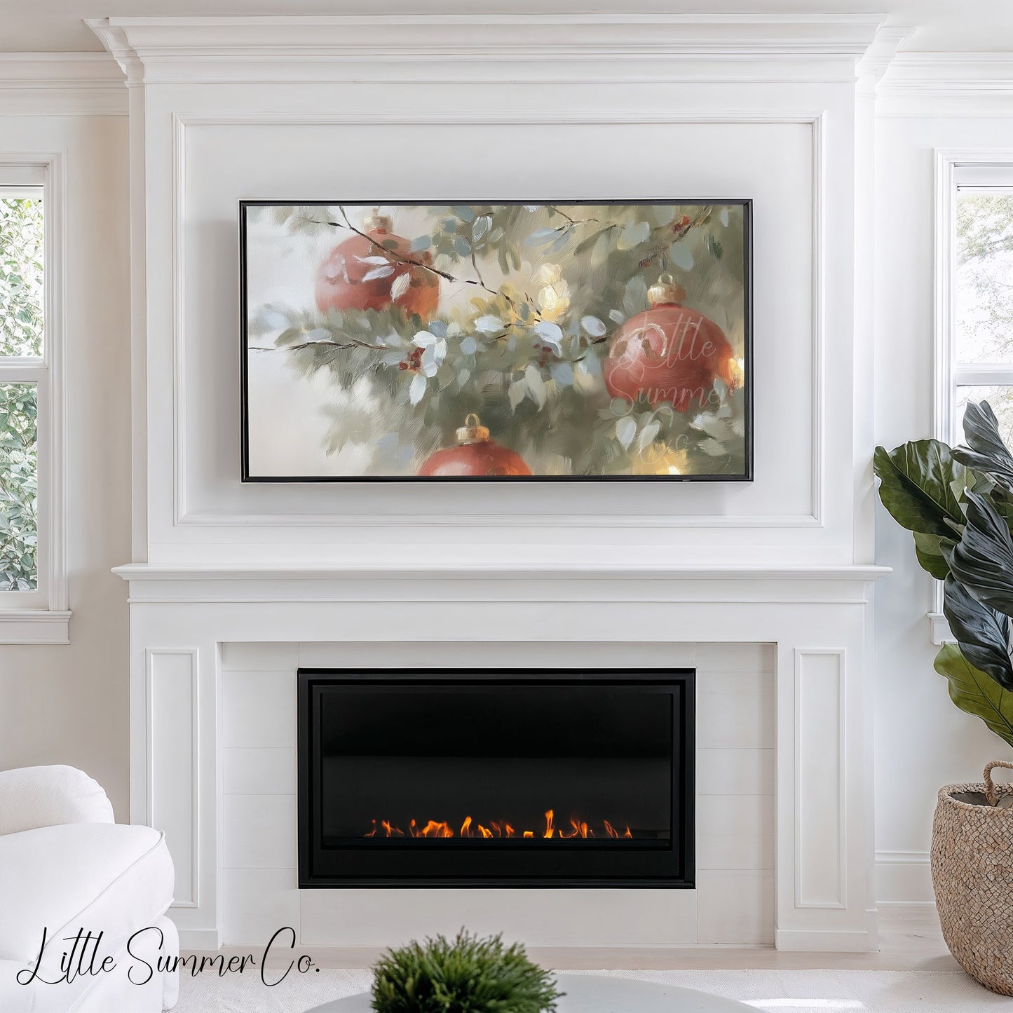 Glowing Ornament Branches Frame TV Art Bundle displayed on a TV