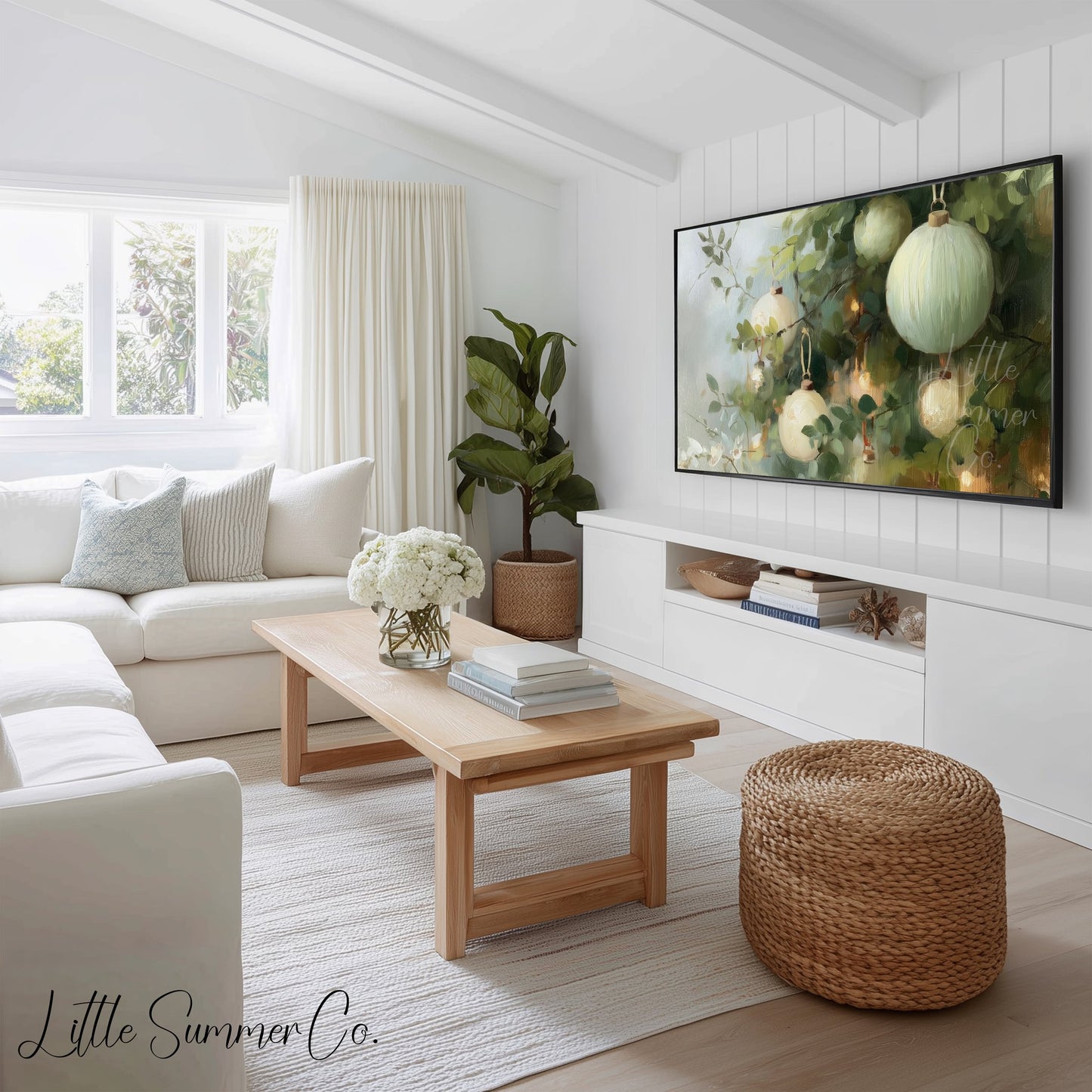 Glowing Ornament Branches Frame TV Art Bundle displayed on a TV