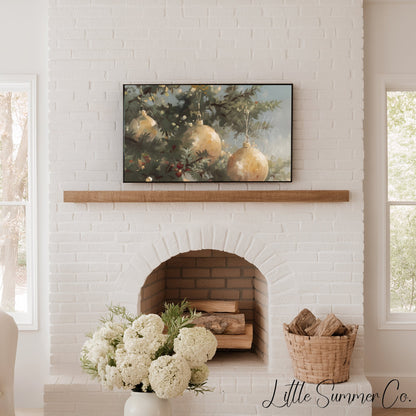 Glowing Ornament Branches Frame TV Art Bundle displayed on a TV