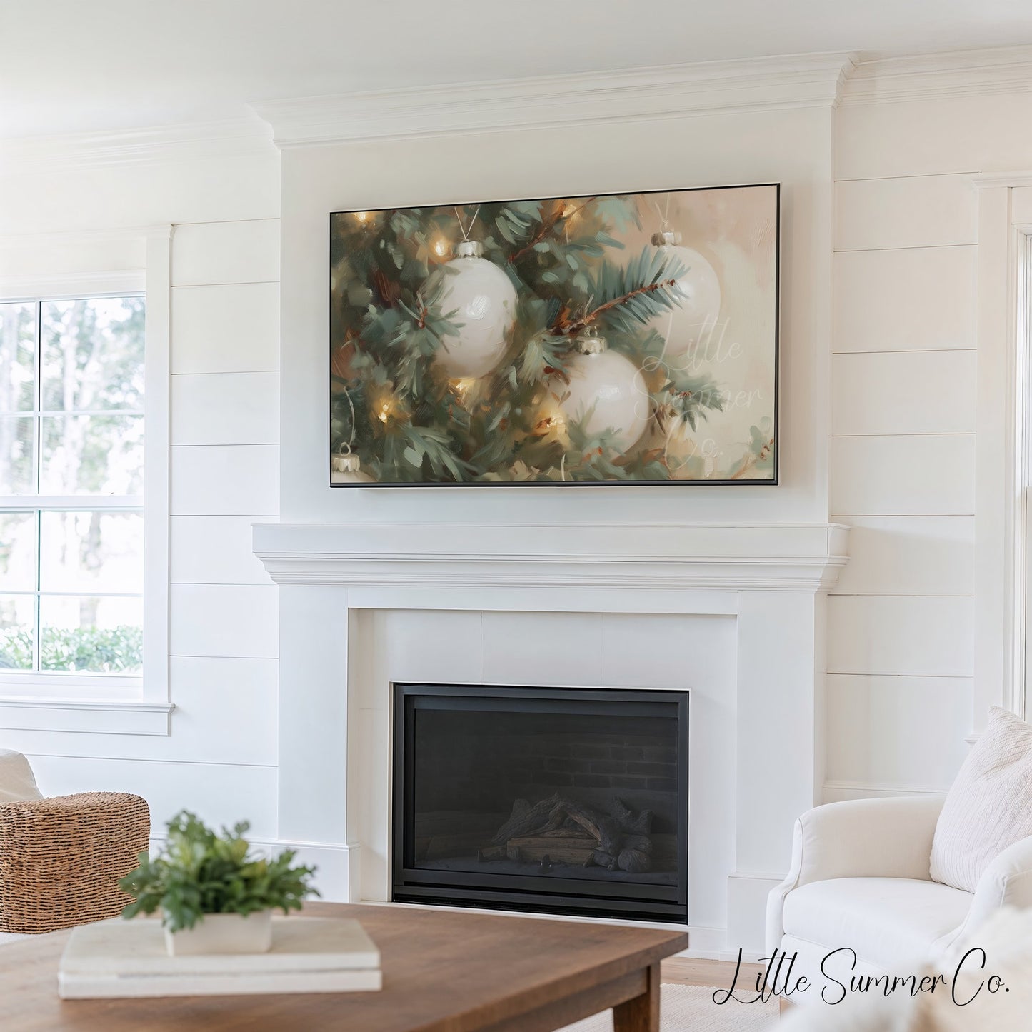 Glowing Ornament Branches Frame TV Art Bundle displayed on a TV