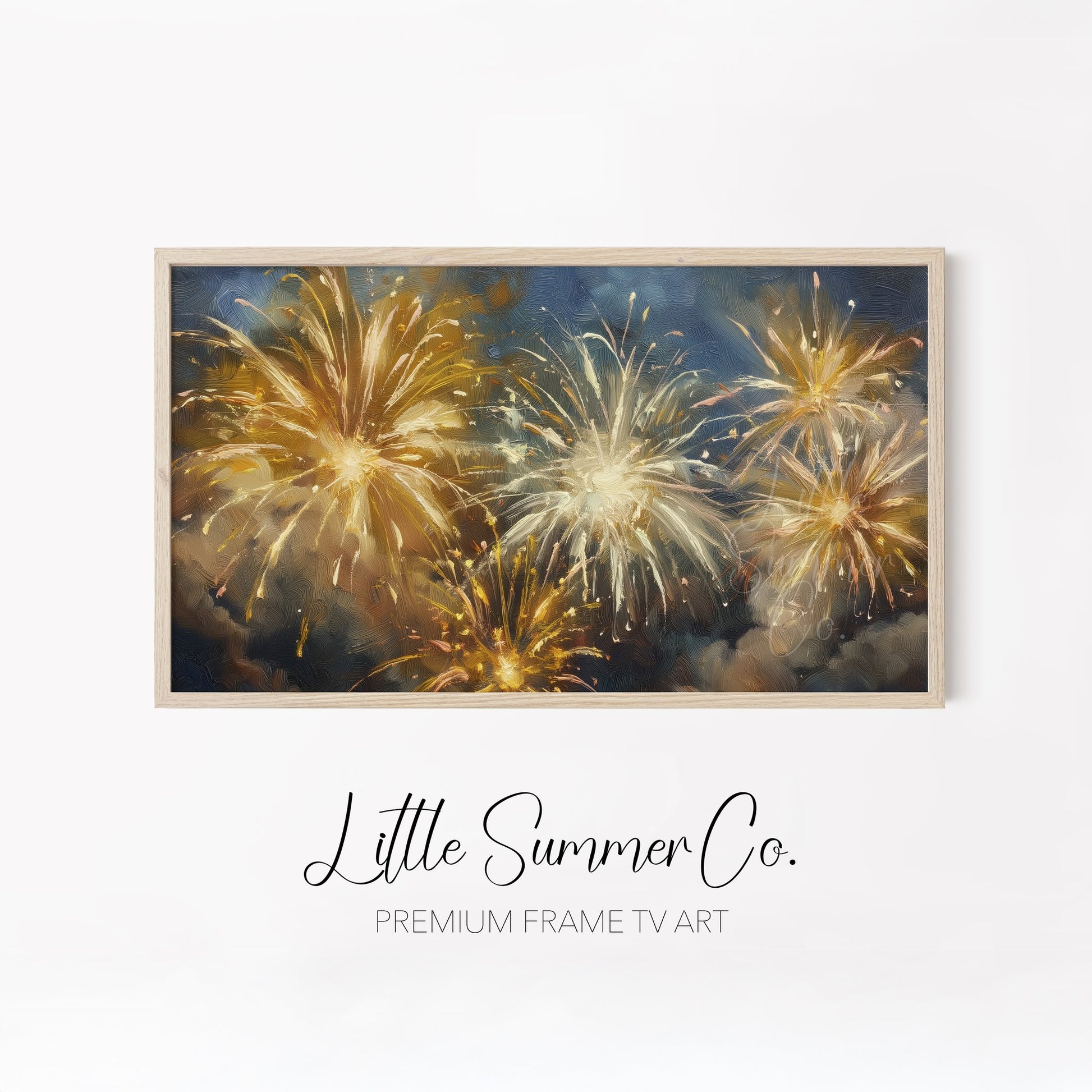 City Skyline Fireworks Frame TV Art Bundle displayed on a TV