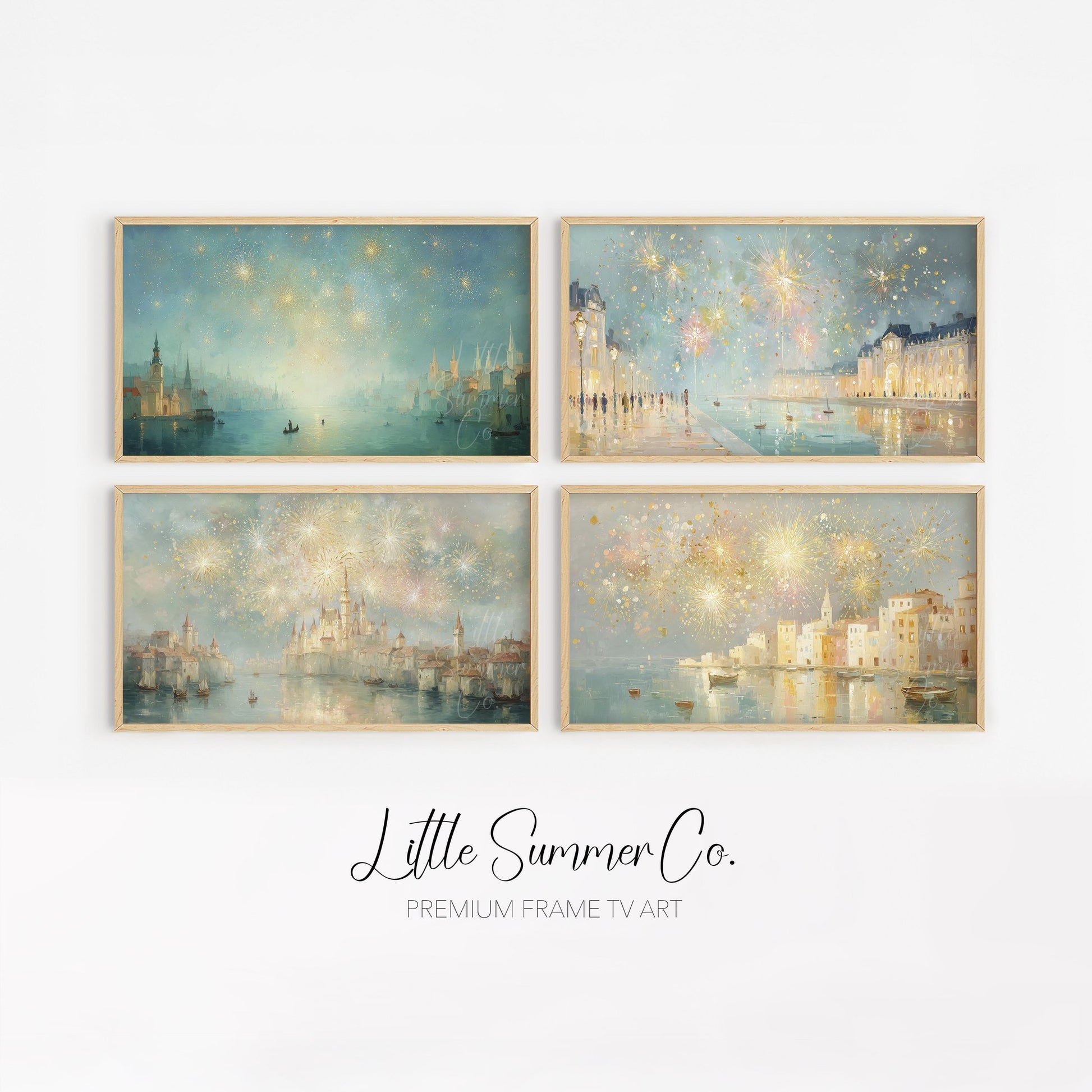 Luminous City Fireworks Frame TV Art Bundle displayed on a TV