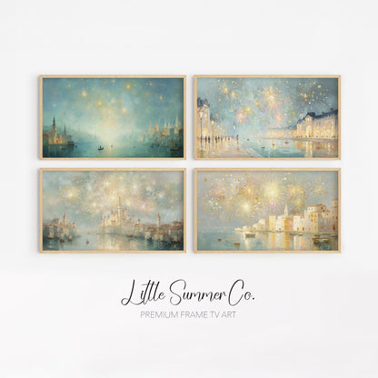 Luminous City Fireworks Frame TV Art Bundle displayed on a TV