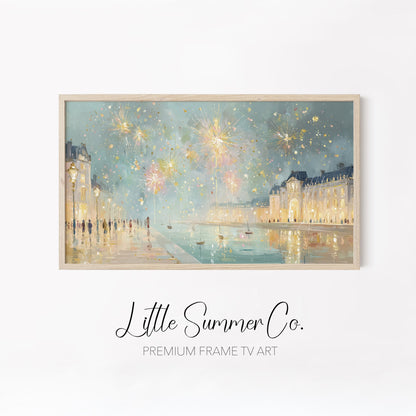 Luminous City Fireworks Frame TV Art Bundle displayed on a TV
