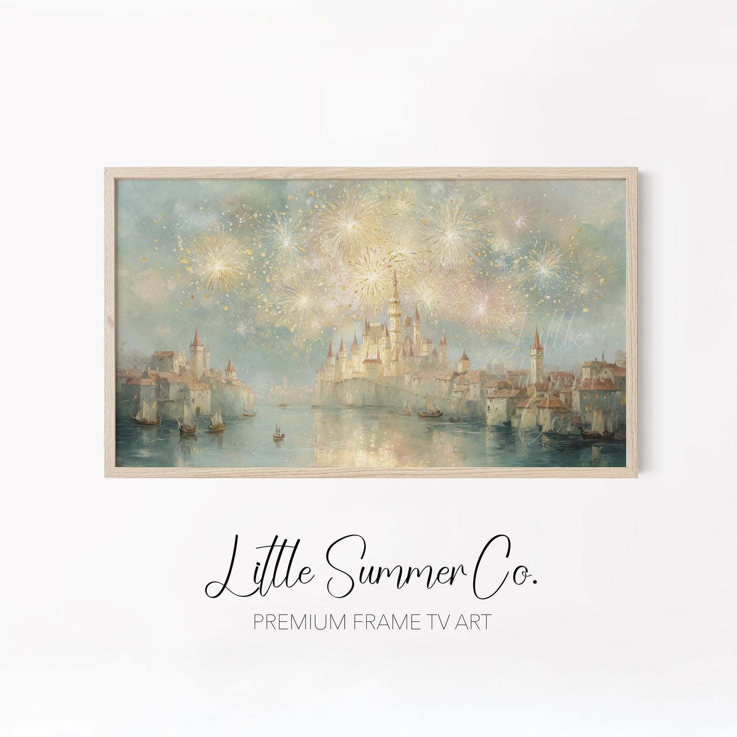 Luminous City Fireworks Frame TV Art Bundle displayed on a TV