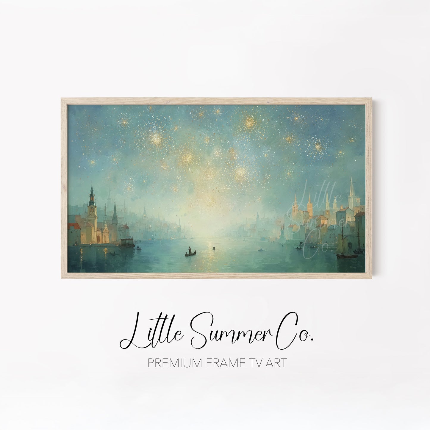 Luminous City Fireworks Frame TV Art Bundle displayed on a TV