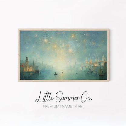 Luminous City Fireworks Frame TV Art Bundle displayed on a TV