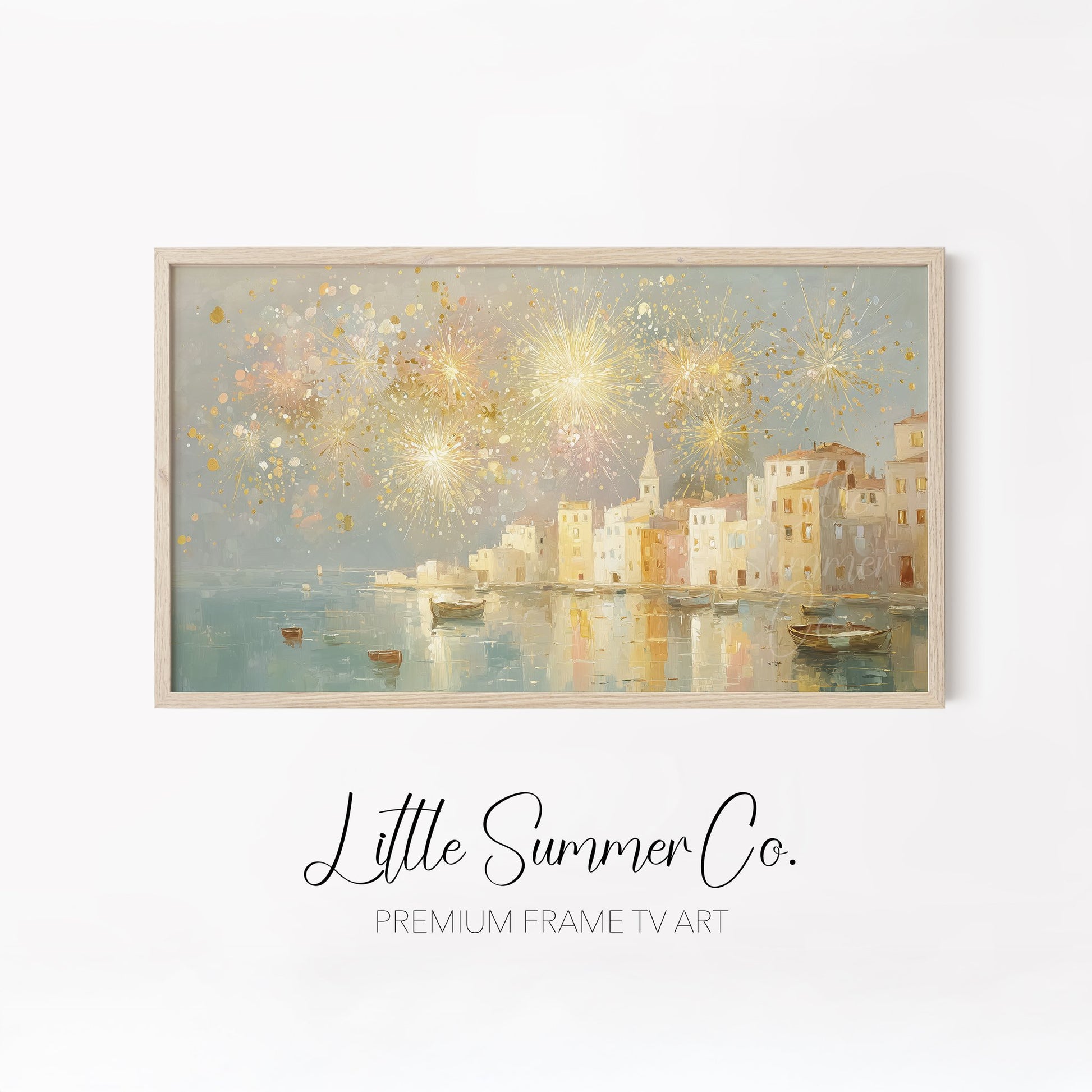 Luminous City Fireworks Frame TV Art Bundle displayed on a TV