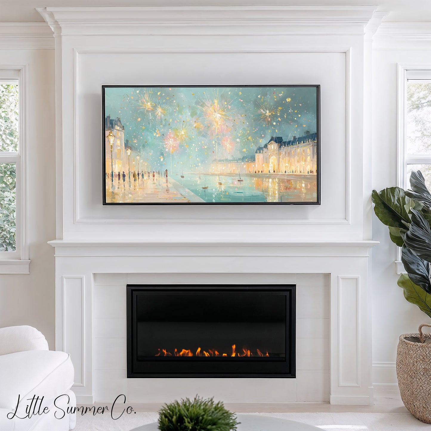 Luminous City Fireworks Frame TV Art Bundle displayed on a TV