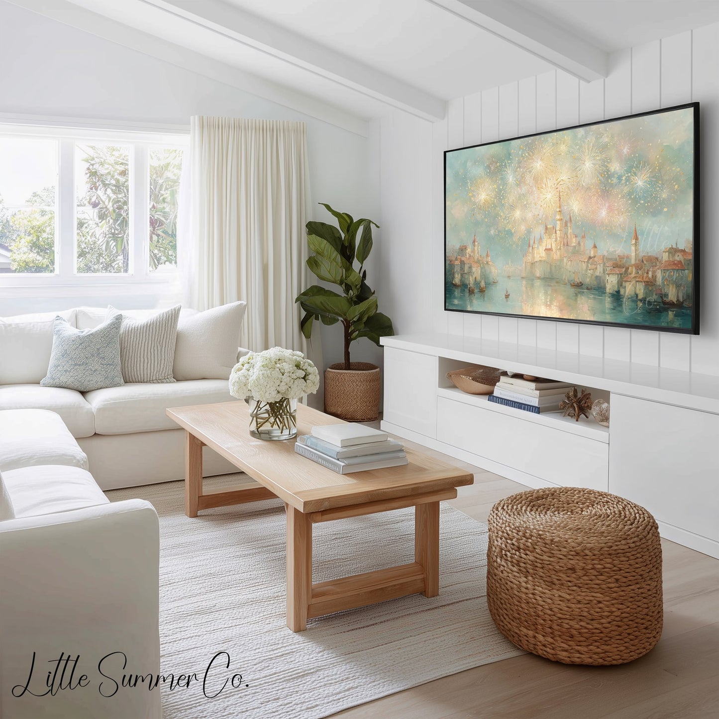 Luminous City Fireworks Frame TV Art Bundle displayed on a TV