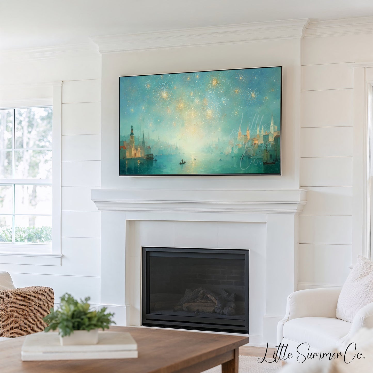 Luminous City Fireworks Frame TV Art Bundle displayed on a TV