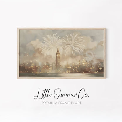 World City Fireworks Frame TV Art Bundle displayed on a TV