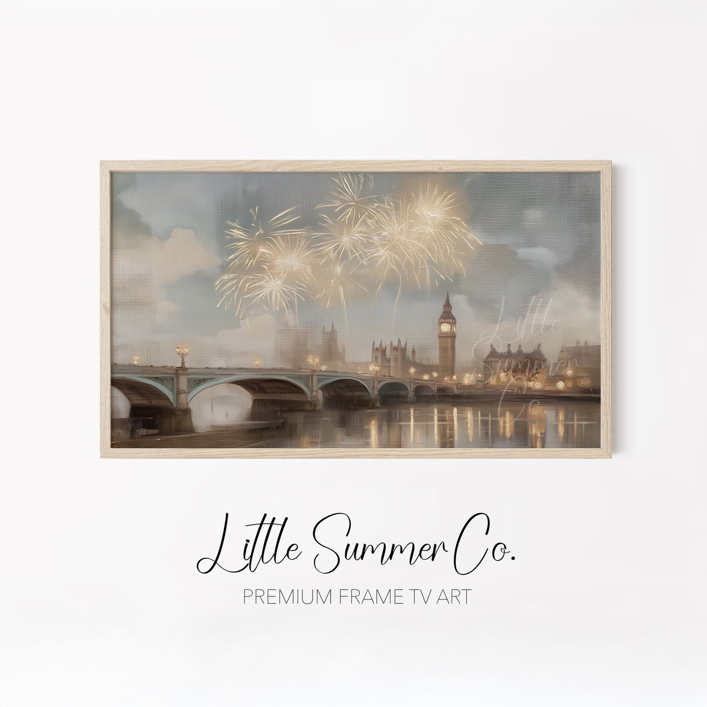 World City Fireworks Frame TV Art Bundle displayed on a TV