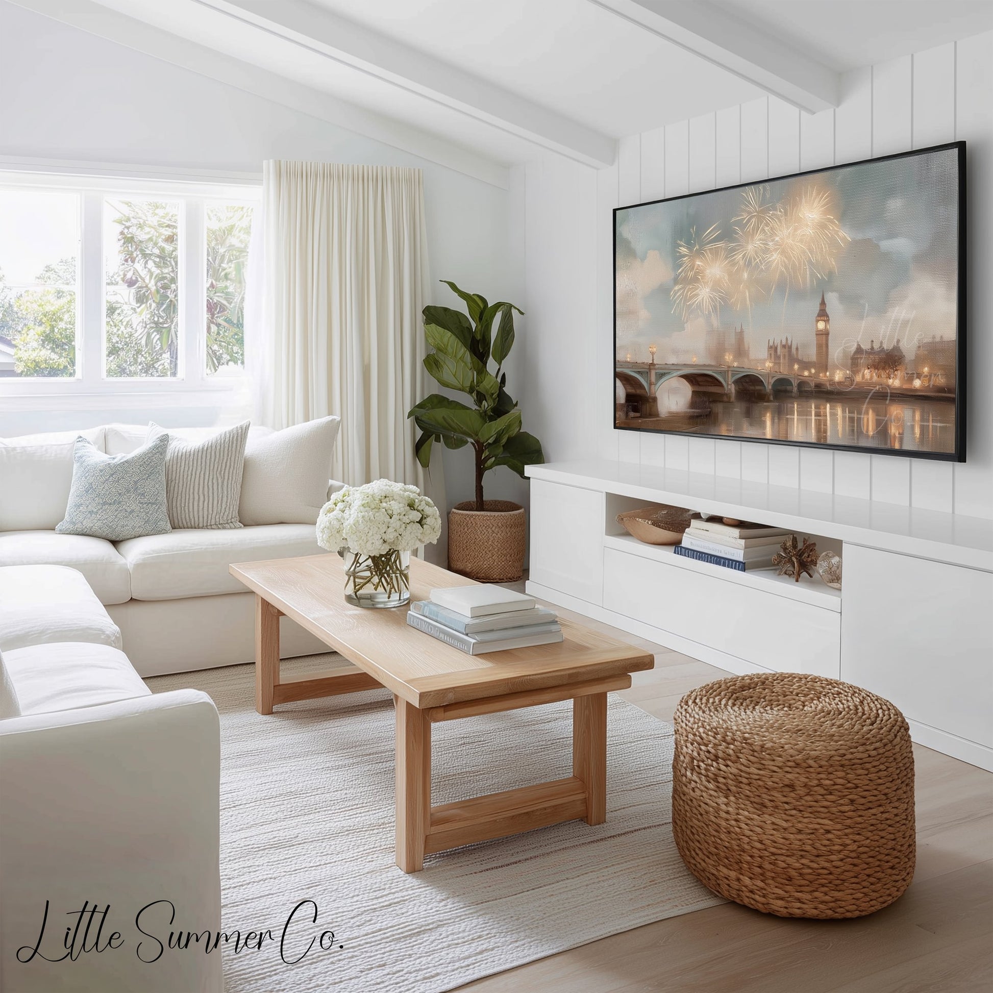 World City Fireworks Frame TV Art Bundle displayed on a TV