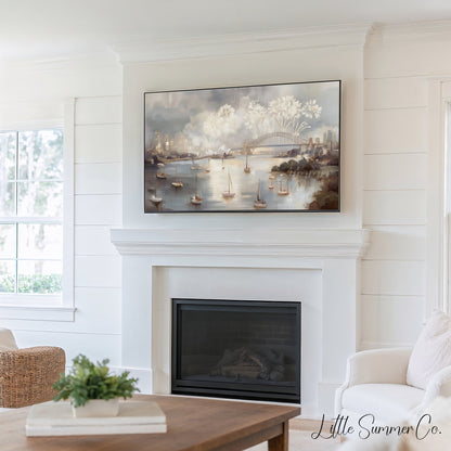 World City Fireworks Frame TV Art Bundle displayed on a TV