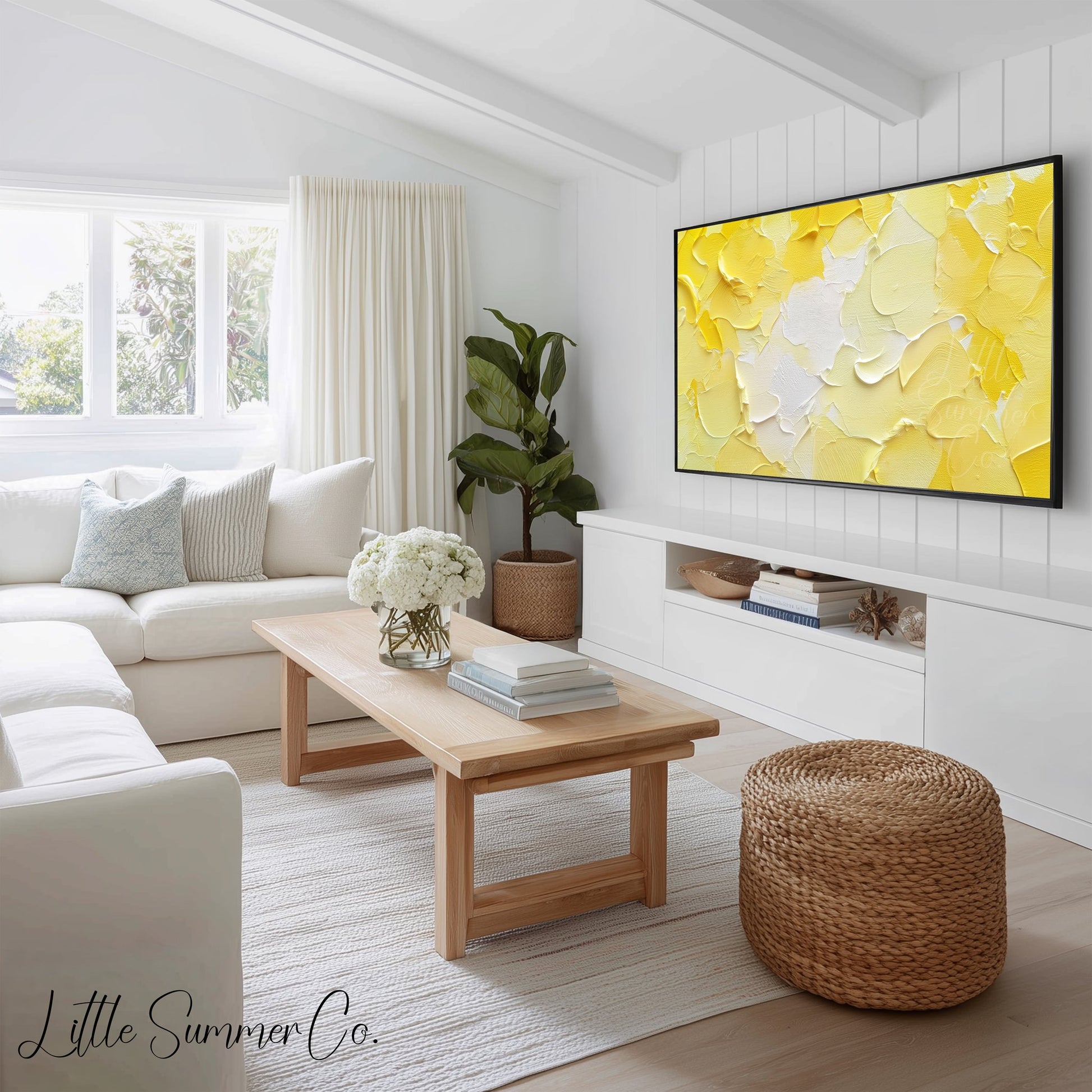 Butter Yellow Layers Frame TV Art Bundle displayed on a TV