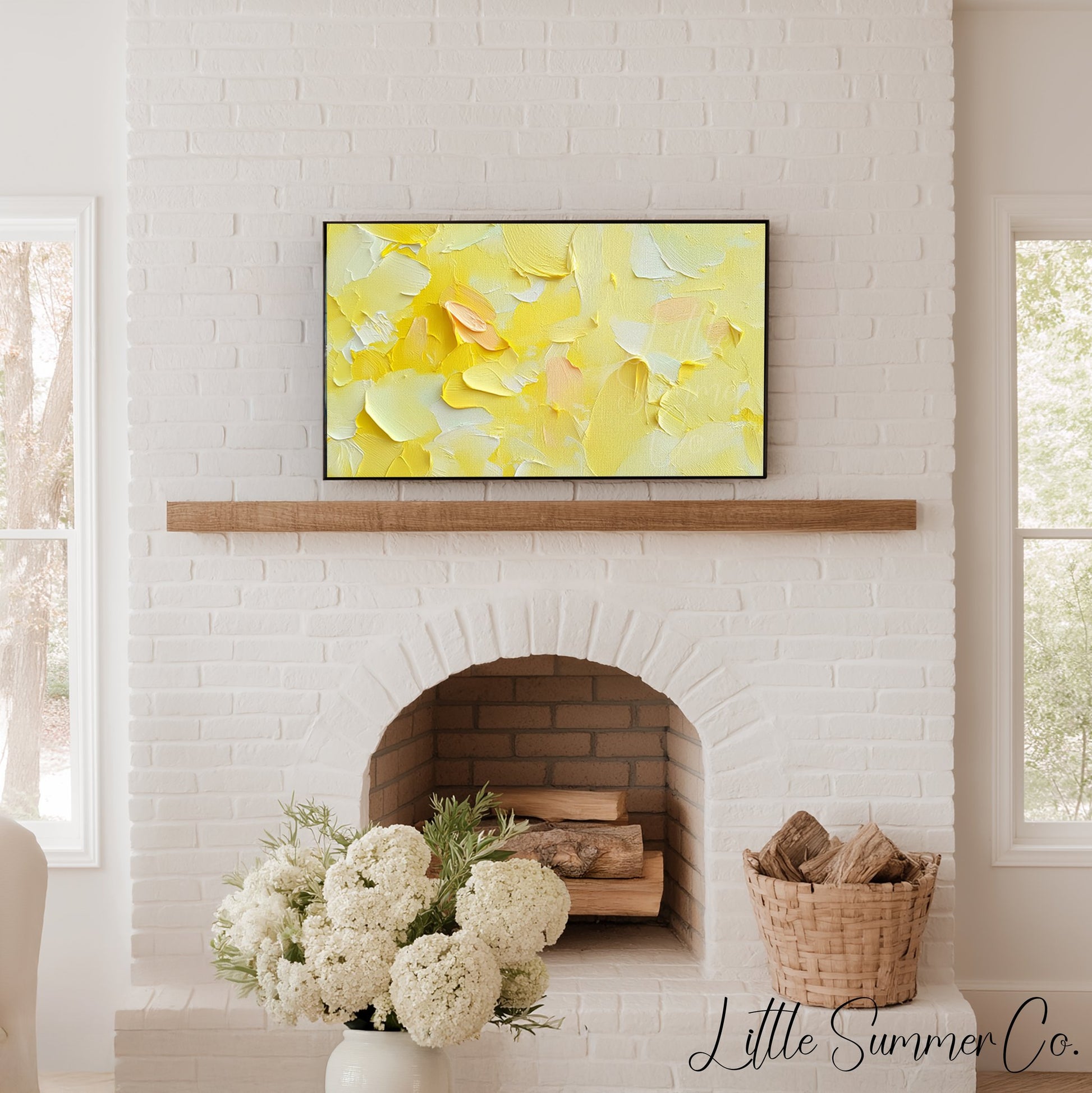 Butter Yellow Layers Frame TV Art Bundle displayed on a TV