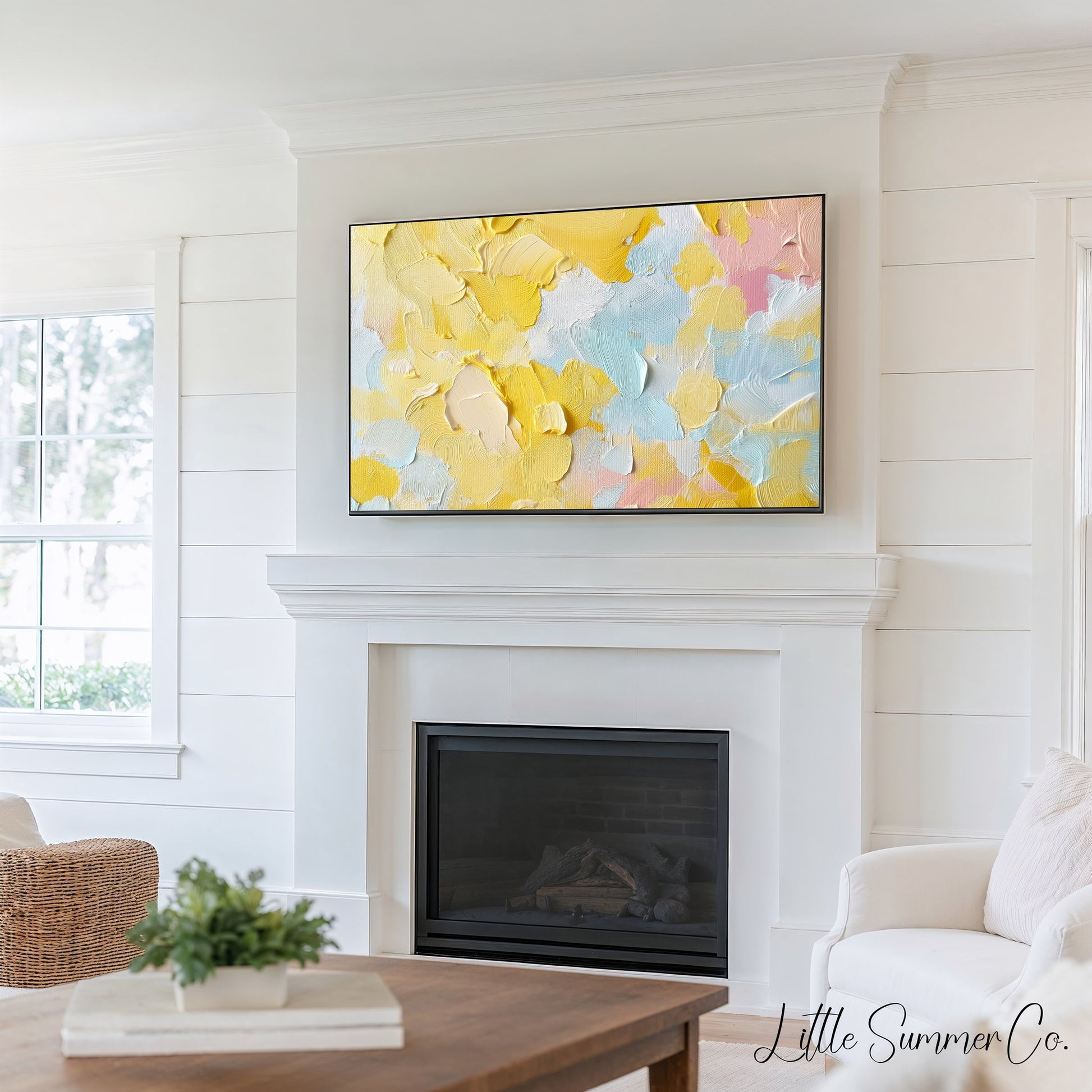 Butter Yellow Layers Frame TV Art Bundle displayed on a TV