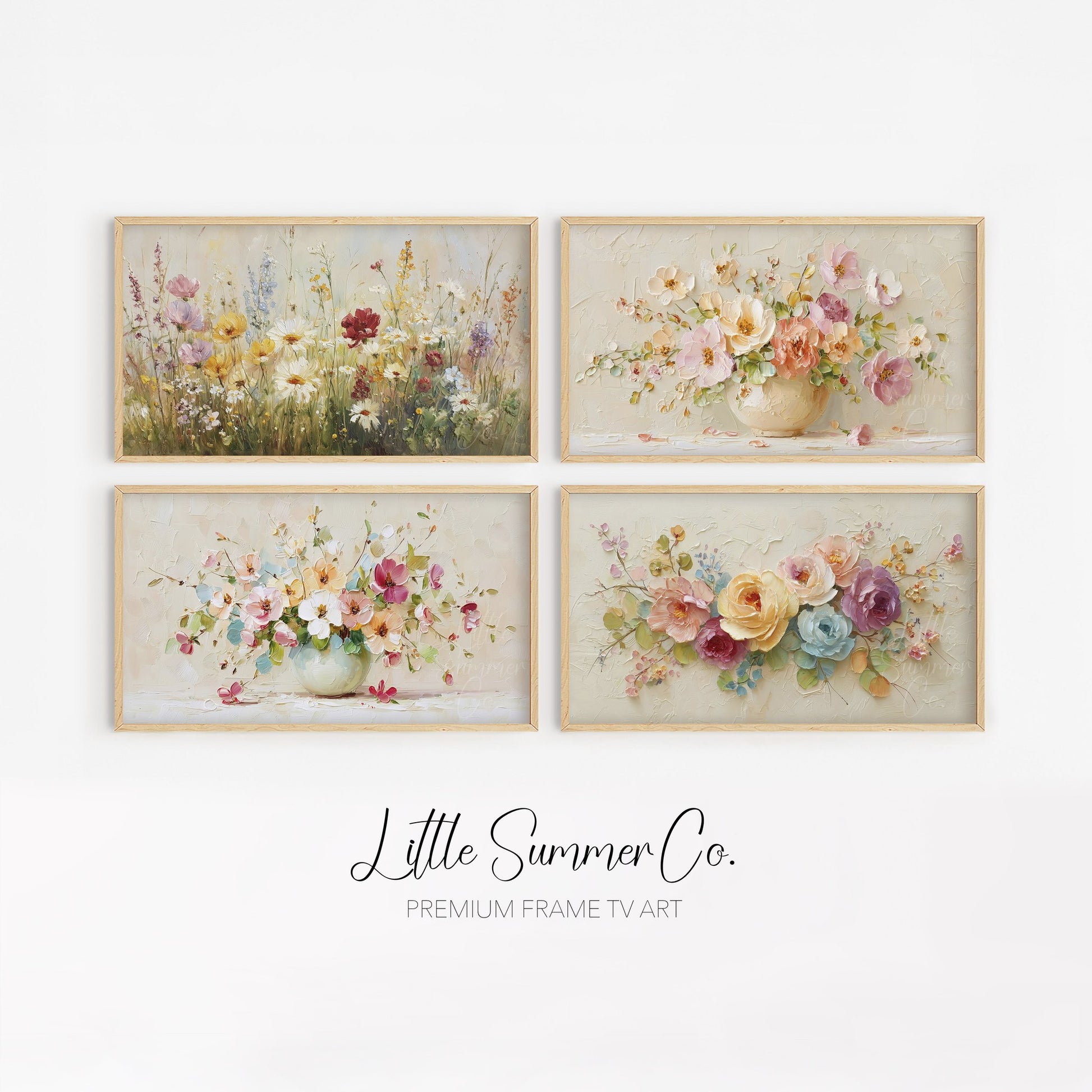 Pastel Spring Flowers Frame TV Art Bundle displayed on a TV