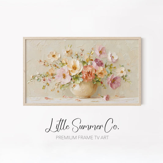 Pastel Spring Flowers Frame TV Art Bundle displayed on a TV