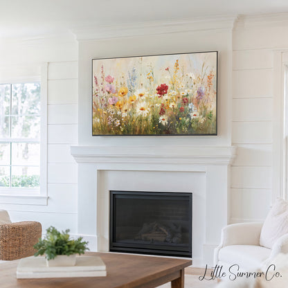 Pastel Spring Flowers Frame TV Art Bundle displayed on a TV