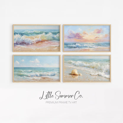 Coastal Waves Frame TV Art Bundle displayed on a TV
