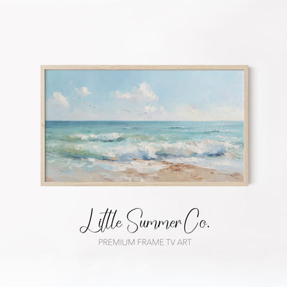 Coastal Waves Frame TV Art Bundle displayed on a TV