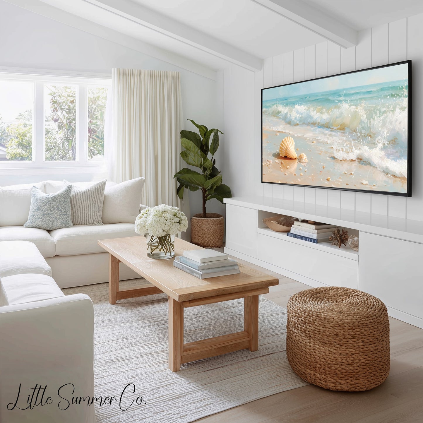 Coastal Waves Frame TV Art Bundle displayed on a TV