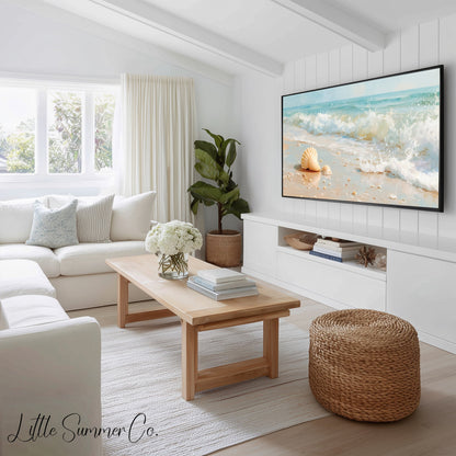 Coastal Waves Frame TV Art Bundle displayed on a TV