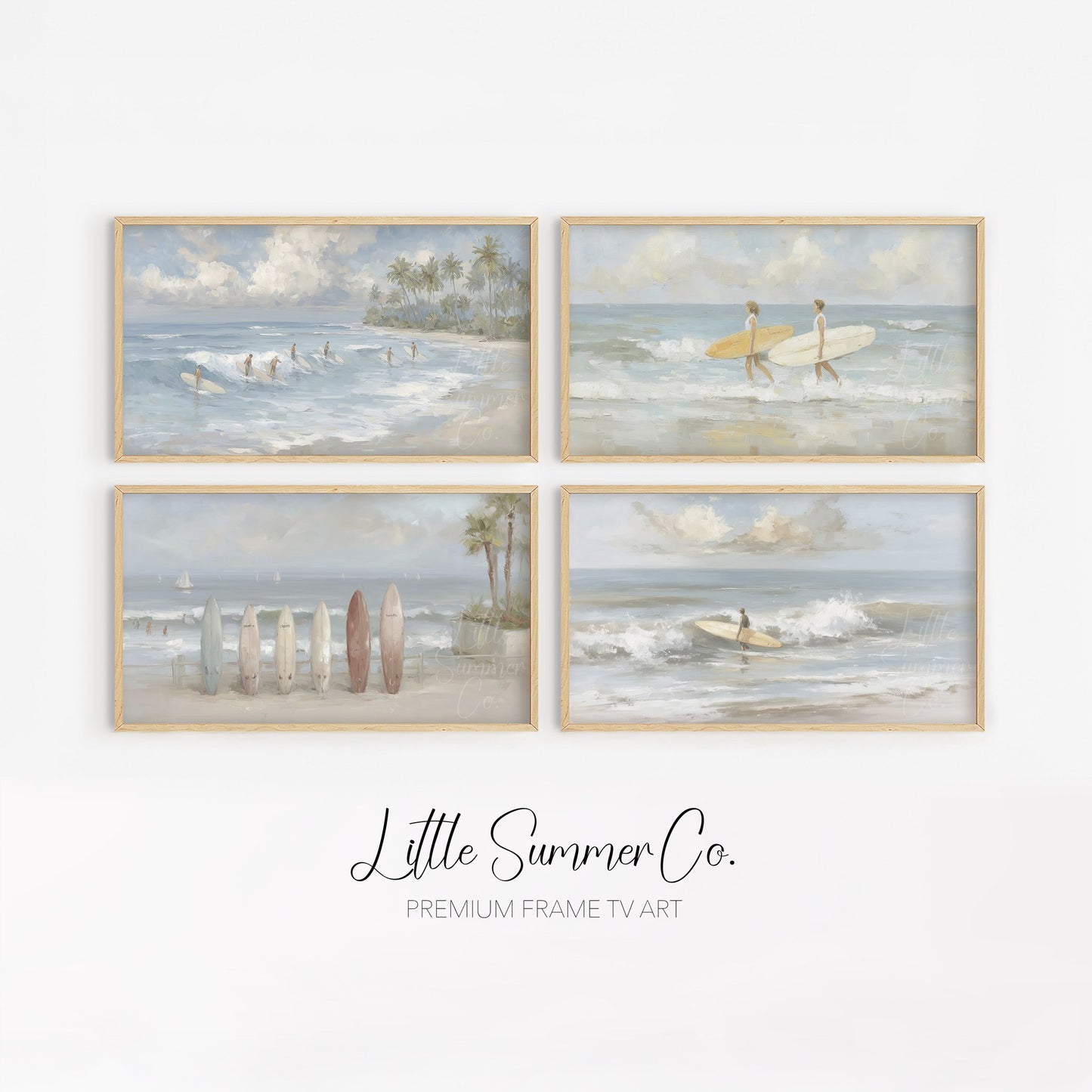 Coastal Surf Scenes Frame TV Art Bundle displayed on a TV