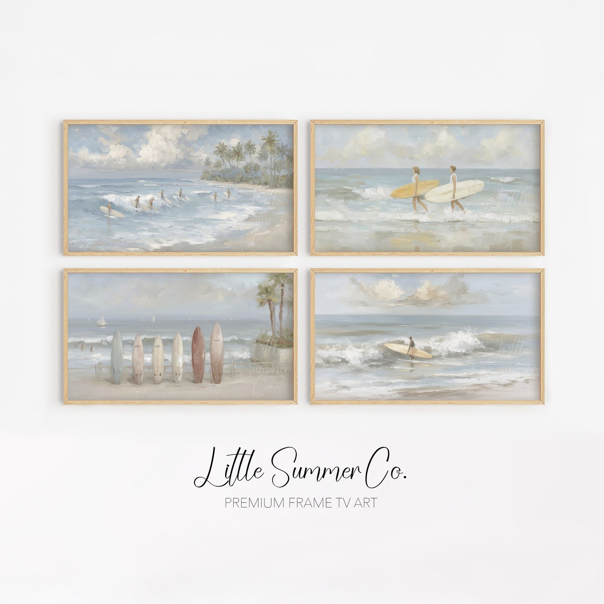 Coastal Surf Scenes Frame TV Art Bundle displayed on a TV