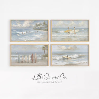 Coastal Surf Scenes Frame TV Art Bundle displayed on a TV
