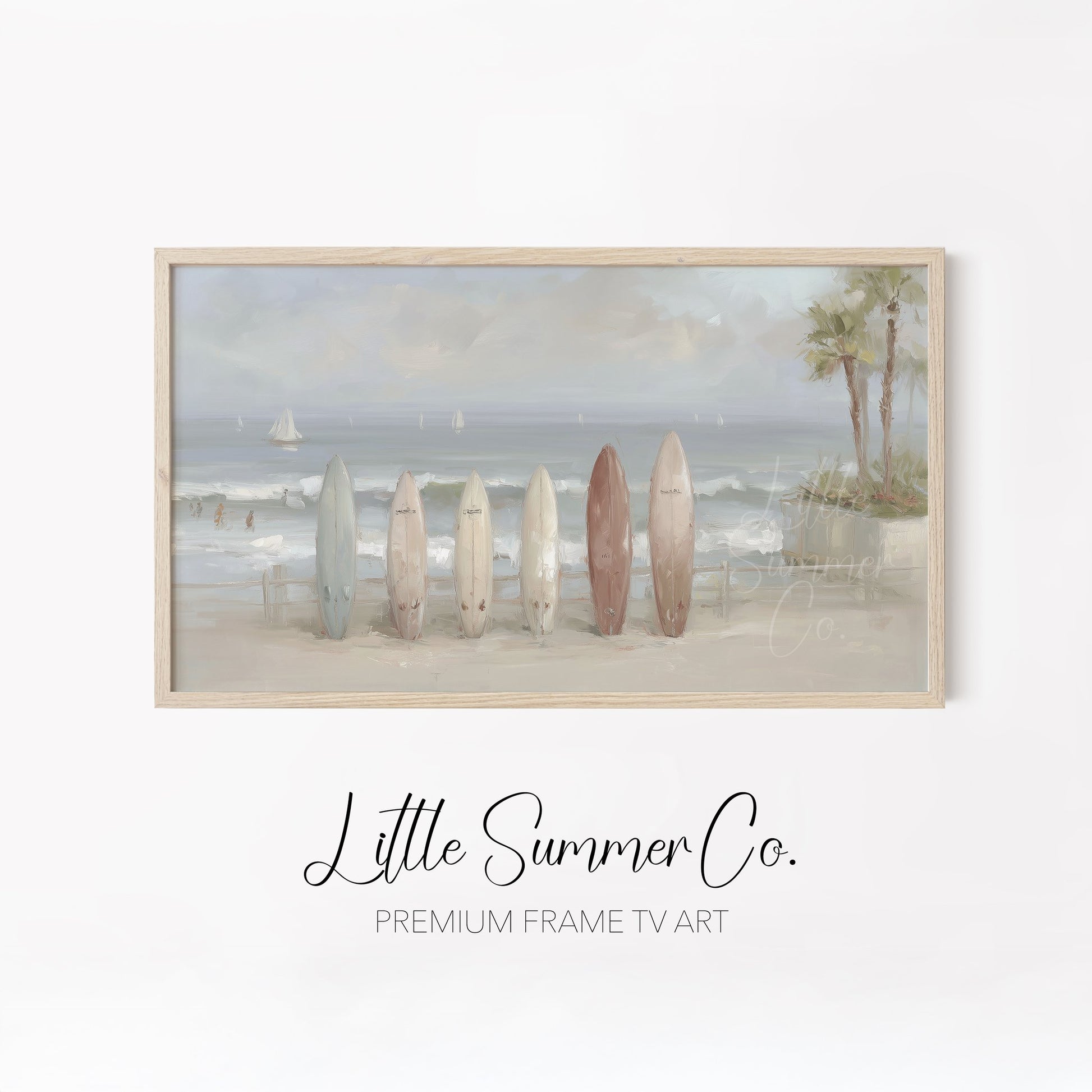 Coastal Surf Scenes Frame TV Art Bundle displayed on a TV