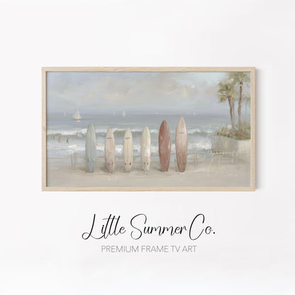 Coastal Surf Scenes Frame TV Art Bundle displayed on a TV