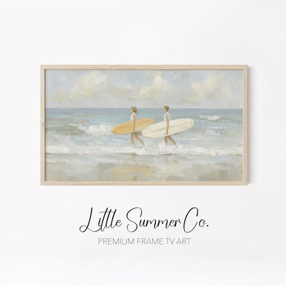 Coastal Surf Scenes Frame TV Art Bundle displayed on a TV