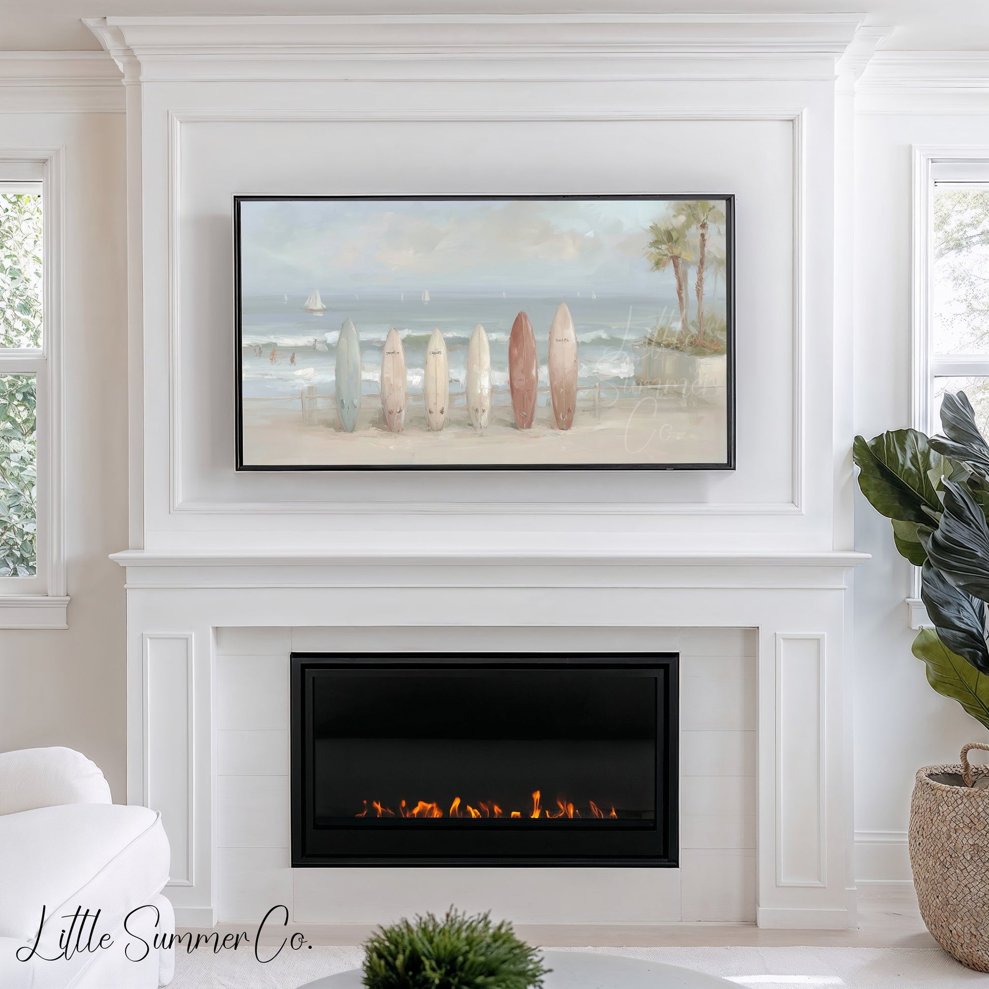 Coastal Surf Scenes Frame TV Art Bundle displayed on a TV