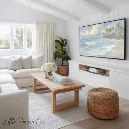 Coastal Surf Scenes Frame TV Art Bundle displayed on a TV
