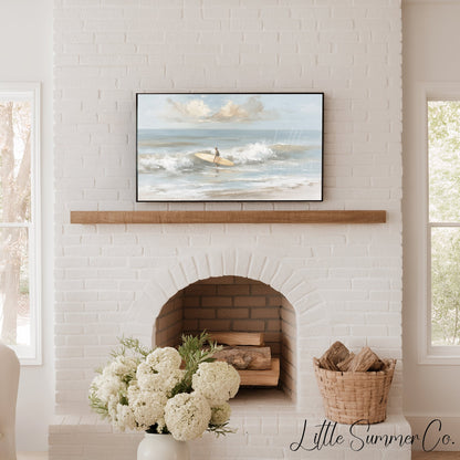 Coastal Surf Scenes Frame TV Art Bundle displayed on a TV