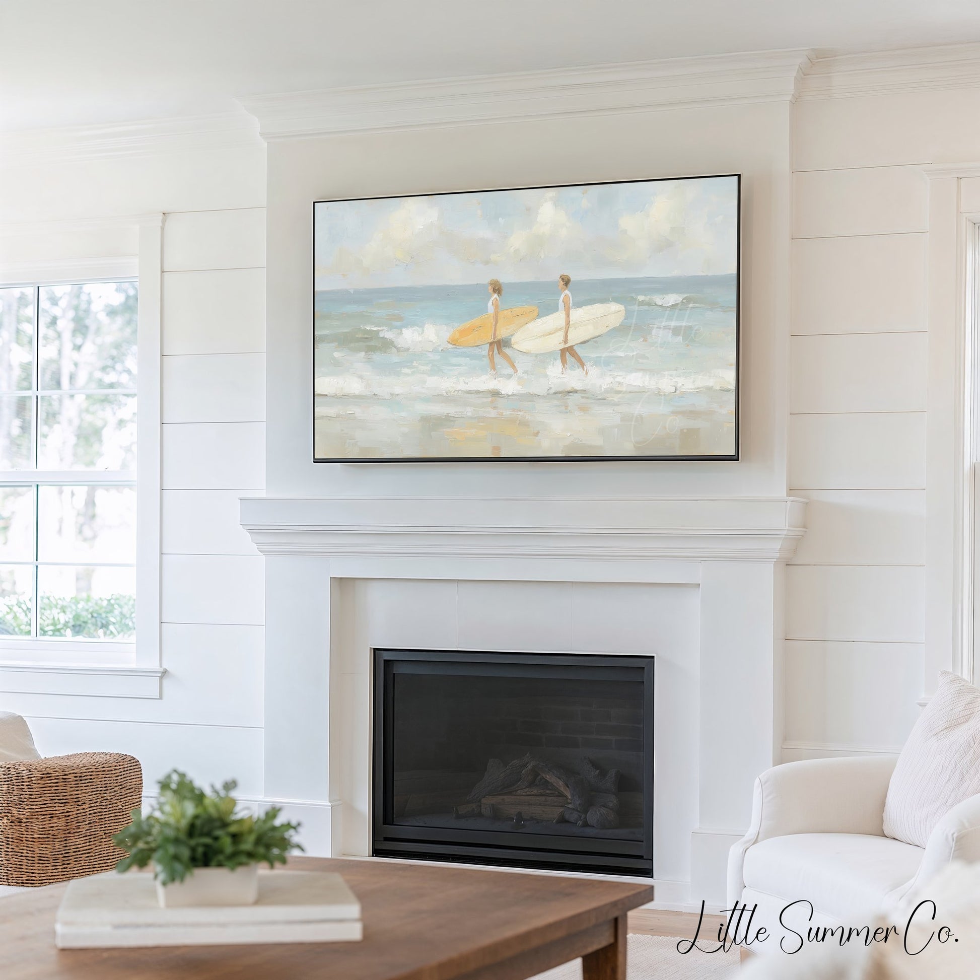 Coastal Surf Scenes Frame TV Art Bundle displayed on a TV